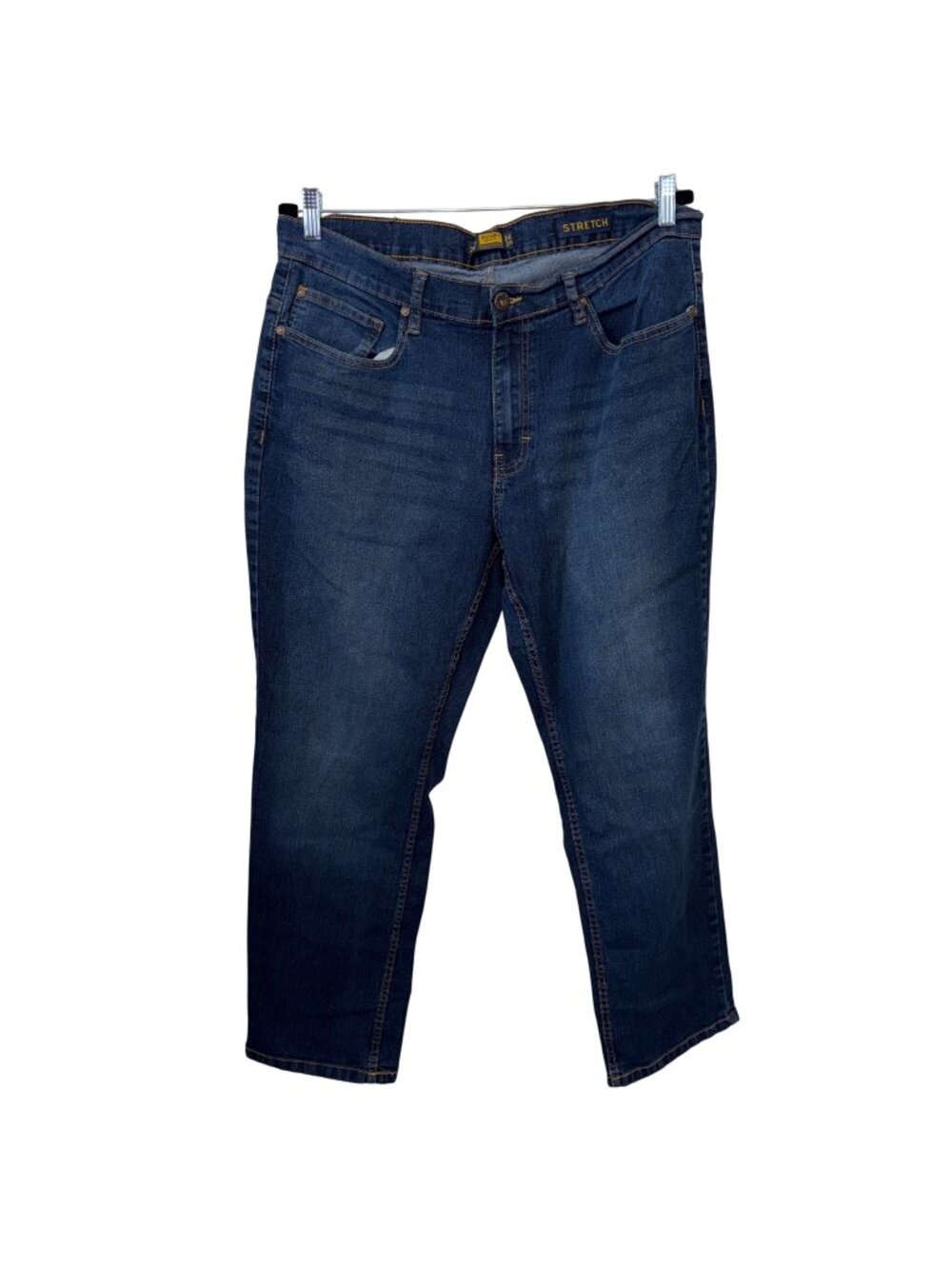 Mens Rugby University Stretch Denim Jeans 36x30 Classic Fit Blue 5-Pocket Style